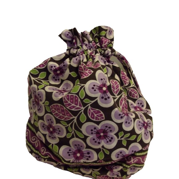 Vera Bradley Ditty Bag in Plum Petals Drawstring Closure Plastic Lining - Picture 3 of 8